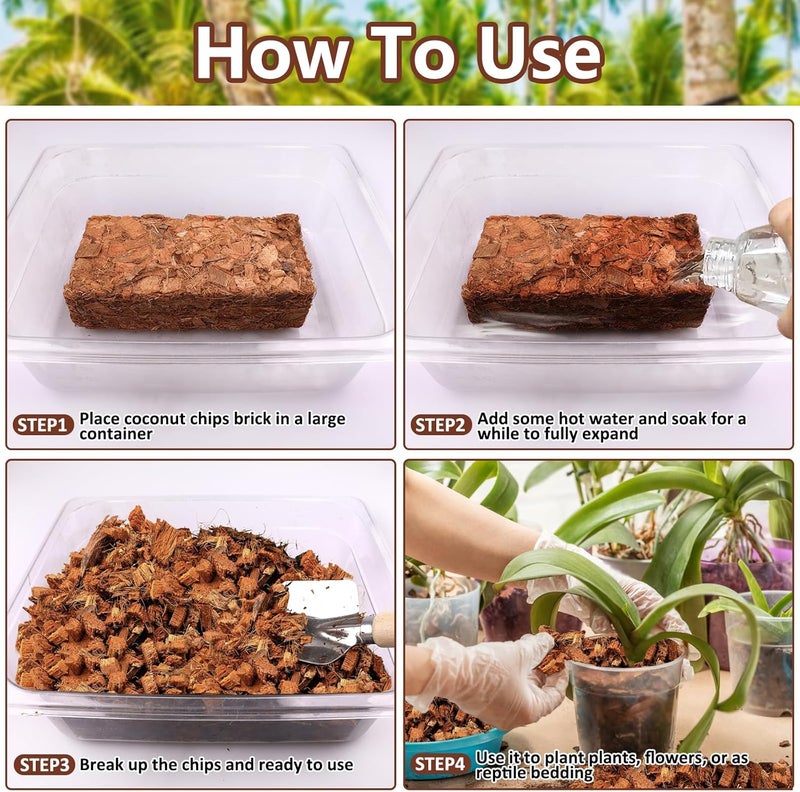 Legigo 4 Pack Coco Coir Chips for Plants- 4.4 LB 100% Organic Coconut Chips Brick Potting Mix with Low EC & PH Balance, Coconut Husk Substrate Coco Husk Mulch for Garden, Planting, Orchid and Soil Mix - Image 5